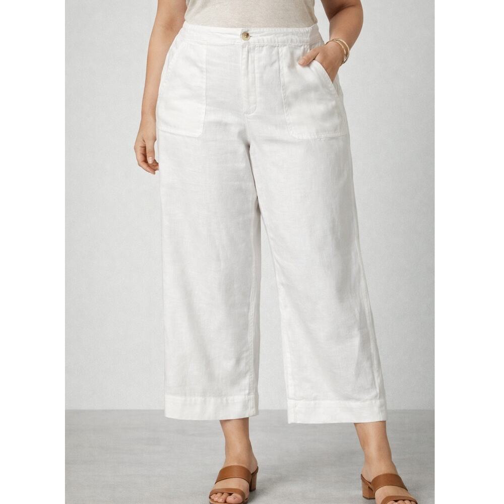 Lauren Ralph Lauren White Linen Wide Leg Crop Pants Women’s 18 Old Money Chic